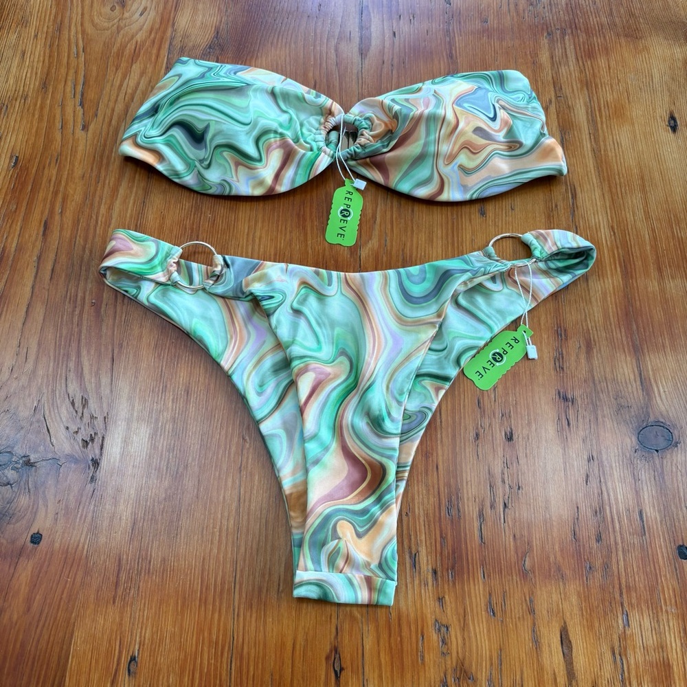 Ecomuse Repreve Green and Orange Swirl
Bikini‎ Set AU 12/L US women's 8 cheeky